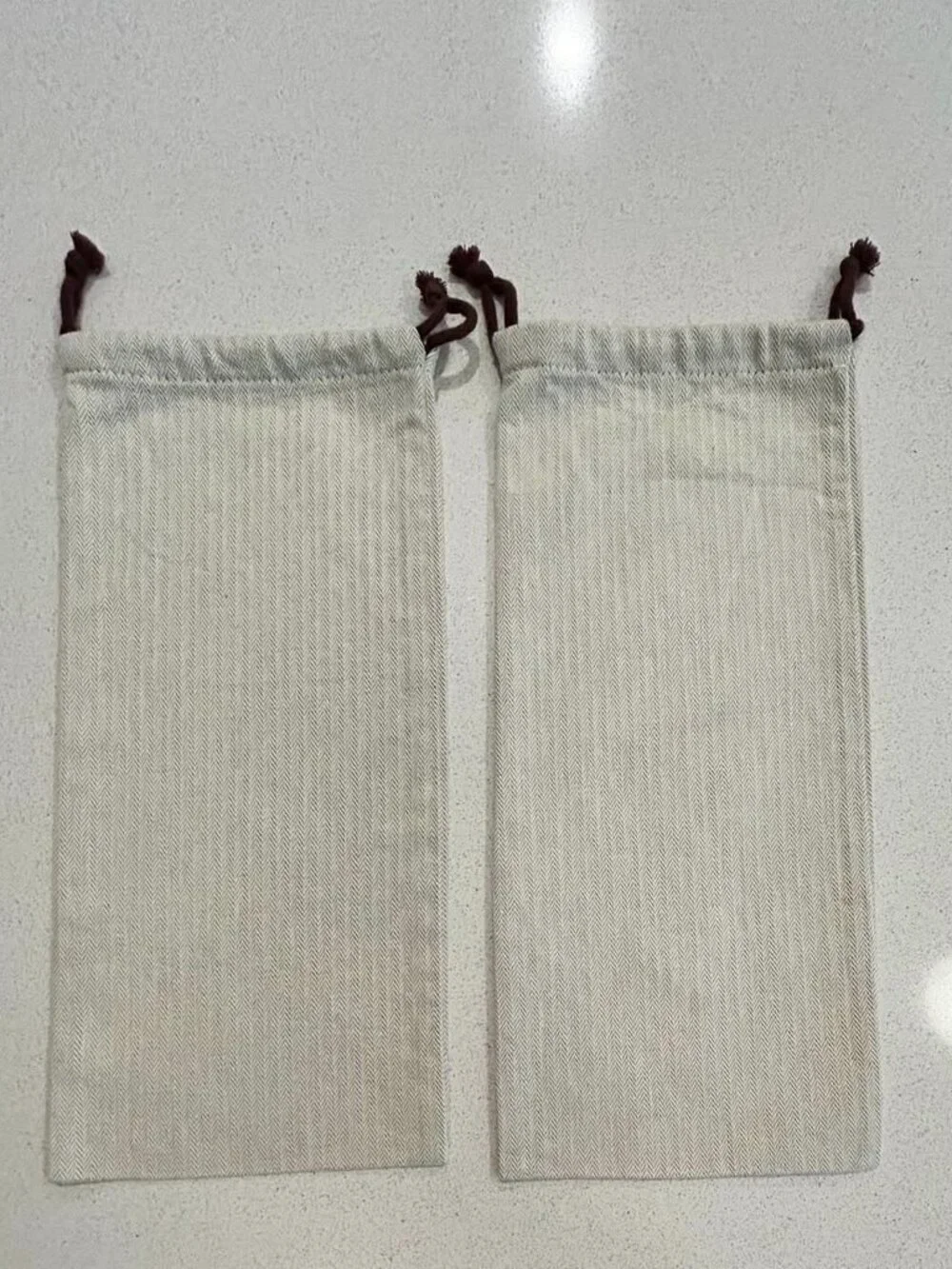 Authentic Hermès Herringbone Cotton Shoe Dust Bags  Set of 2 –   6.75” x 14.75